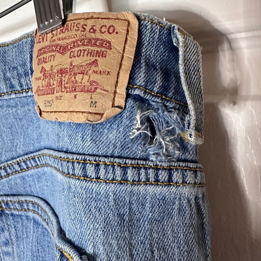 Levis 505‎ Nouveau Low Straight Jeans Medium Wash Blue Denim Size 12M 34x30 - Picture 4 of 8